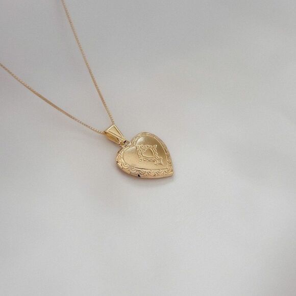 Gold Filled Box Chain Heart Locket Pendant Necklace Picture Necklace - Picture 2 of 5